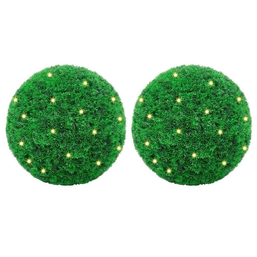 Kunstbuxusballen met LED-verlichting 2 st 35 cm groen