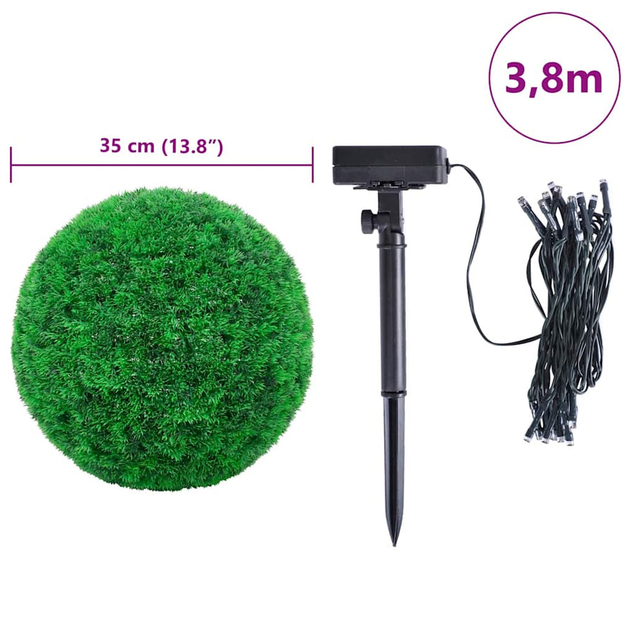 Kunstbuxusballen met LED-verlichting 2 st 35 cm groen
