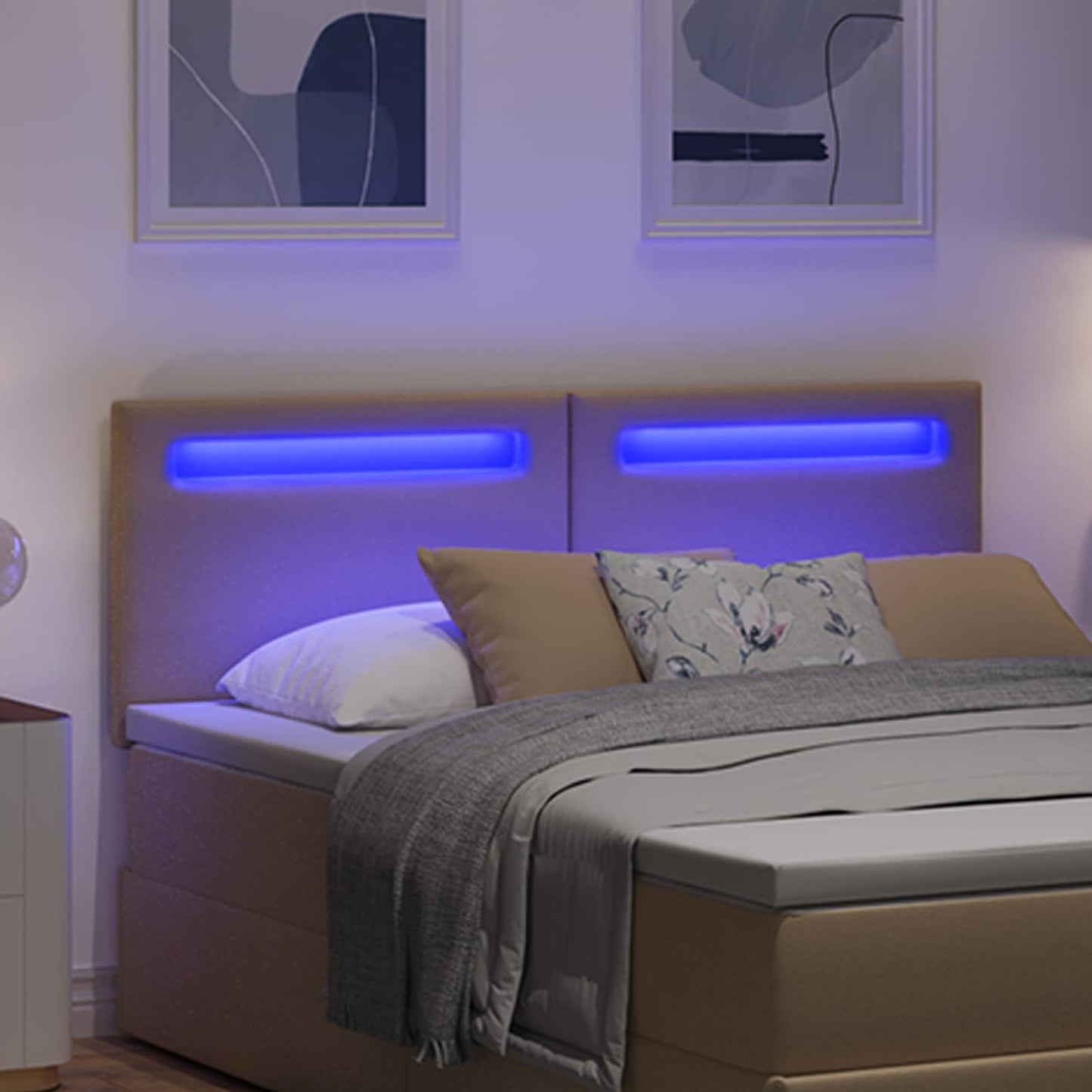 LED Hoofdbord Cappuccino 144 cm Nep Leer
