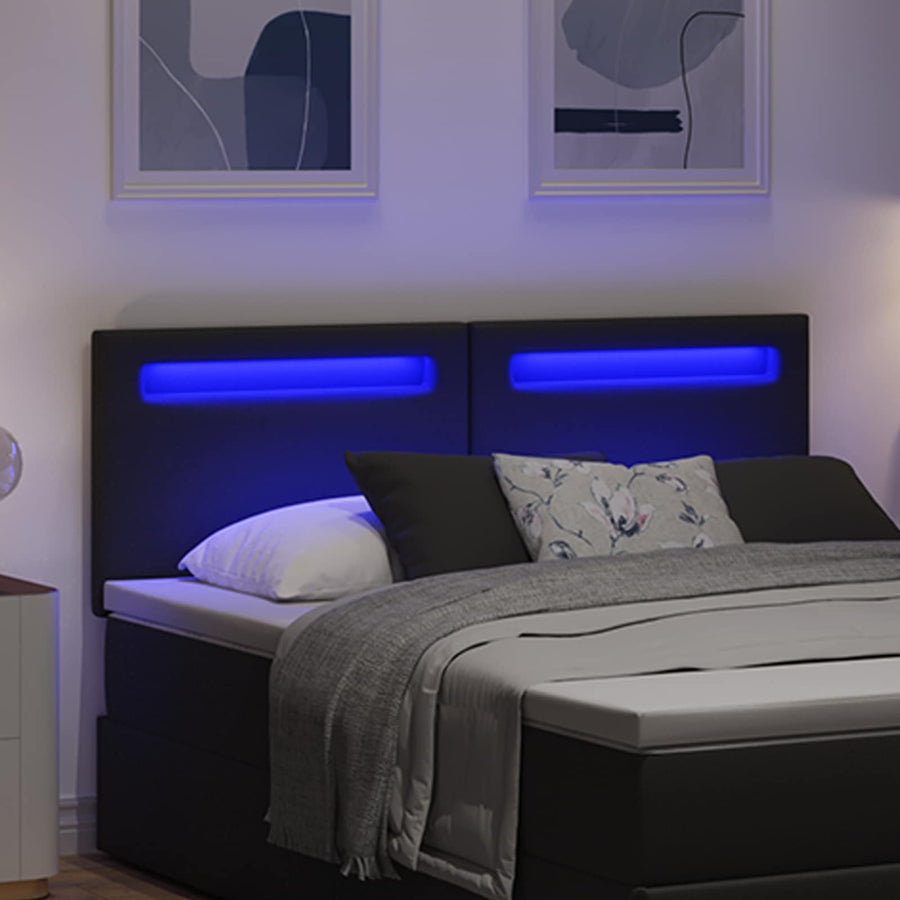 LED Hoofdbord Zwart 160 cm Nep Leer