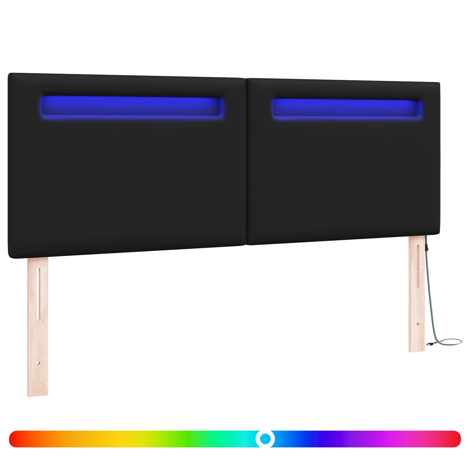 LED Hoofdbord Zwart 160 cm Nep Leer