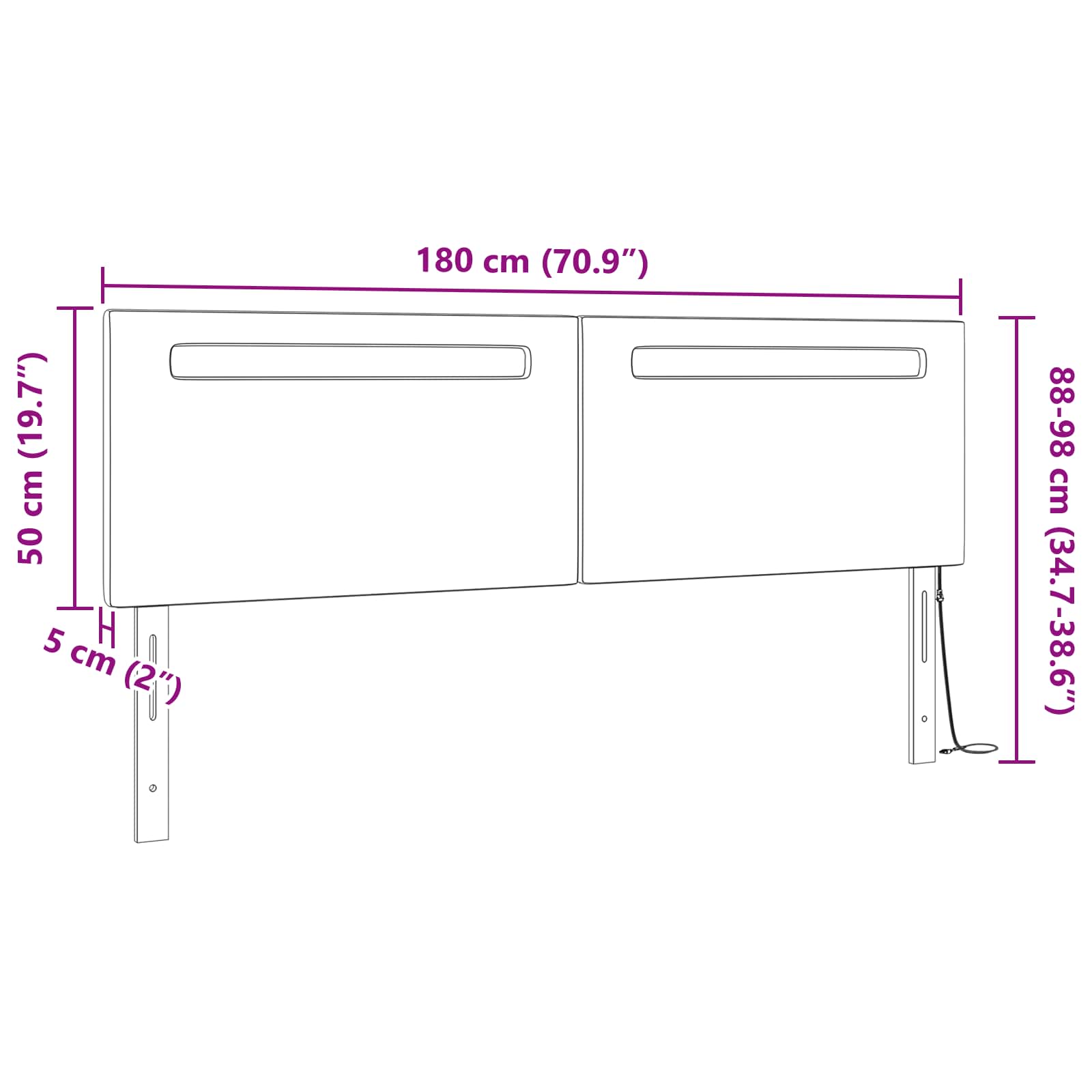 LED Hoofdbord Wit 180 cm Nep Leer