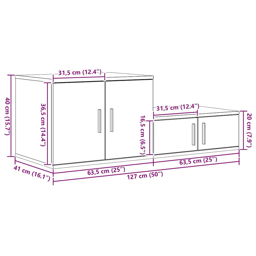 Opbergkast 2 pcs Sonoma Eiken 127 x 41 x 40 cm Bewerkt hout