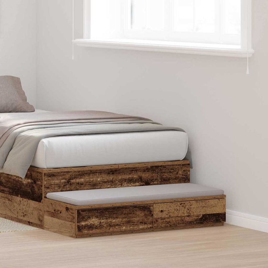 Bedlades met lade Oudhout 100 x 36,5 x 16,5 cm Bewerkt hout