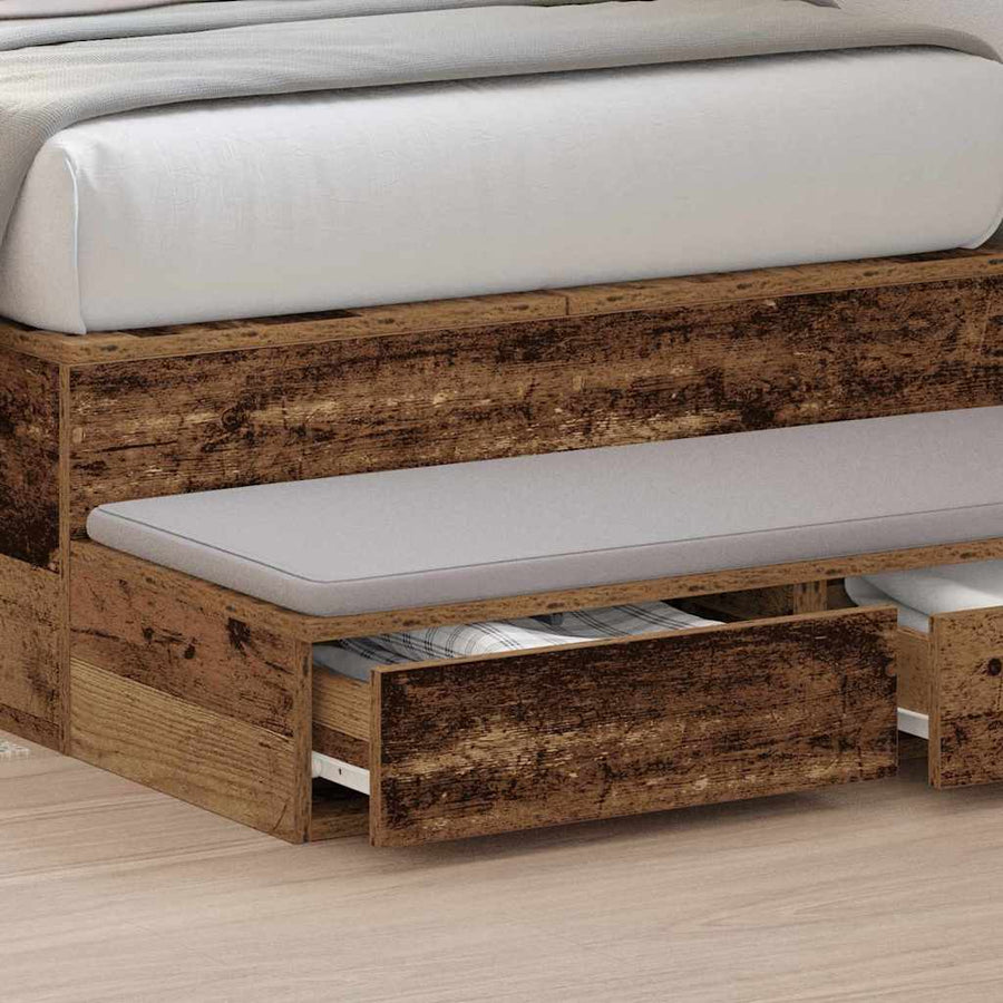 Bedlades met lade Oudhout 100 x 36,5 x 16,5 cm Bewerkt hout