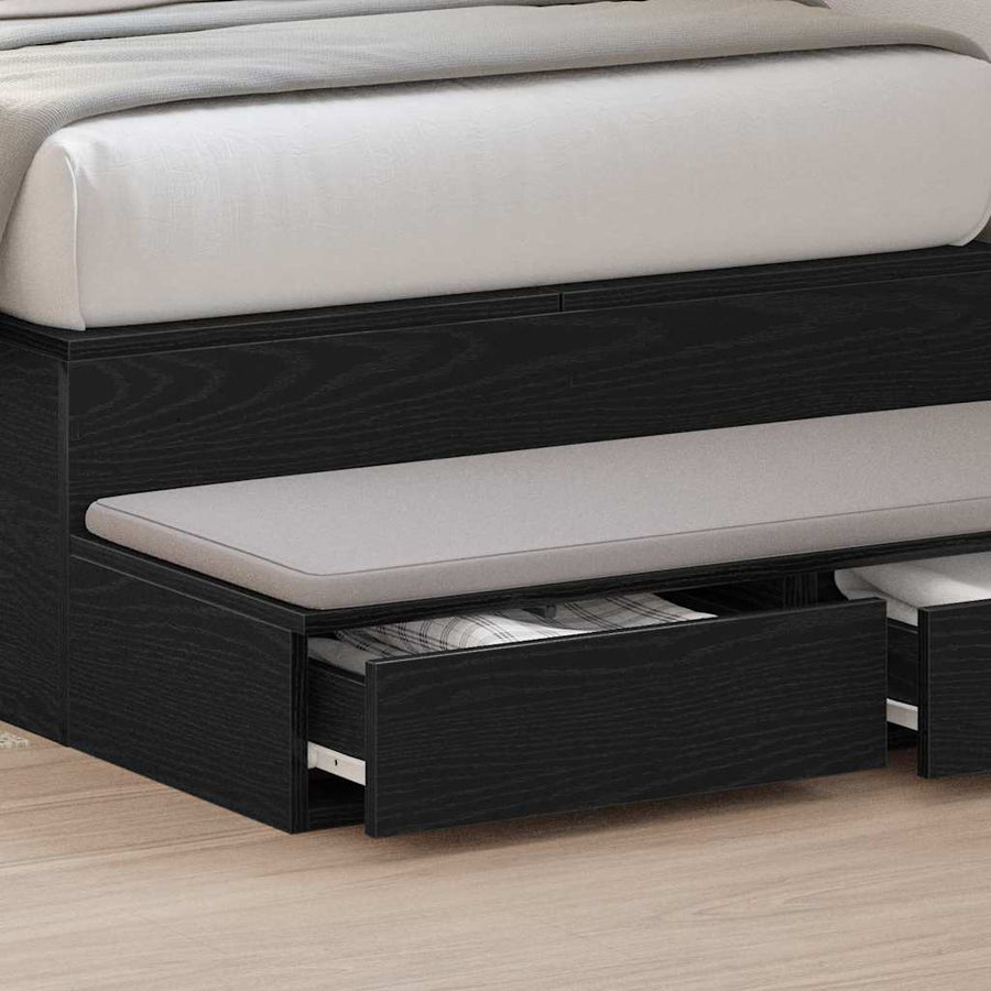 Bedlades met lade Zwart Eiken 80 x 36,5 x 16,5 cm Bewerkt hout