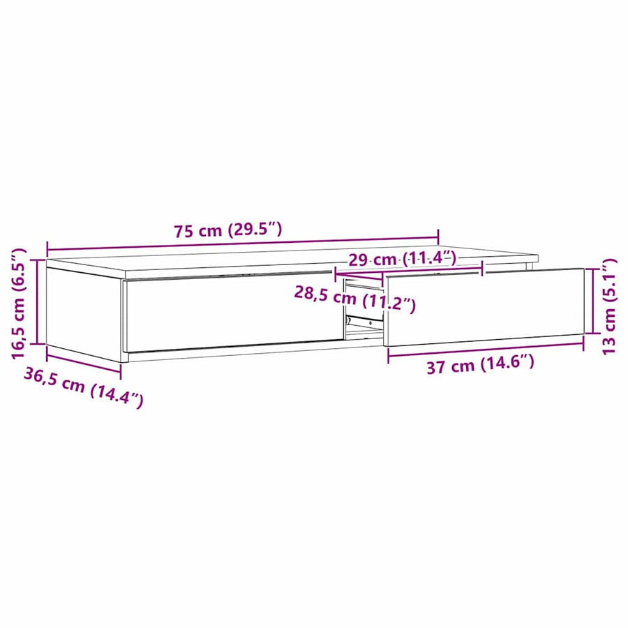 Bedlades Met Lade 75 x 36,5 x 16,5 cm