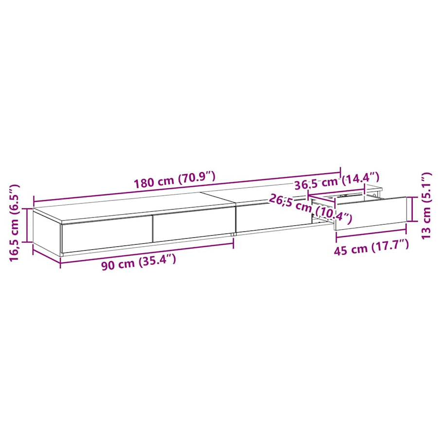 Bedlades Gerookt eiken 180 x 36,5 x 16,5 cm Bewerkt hout