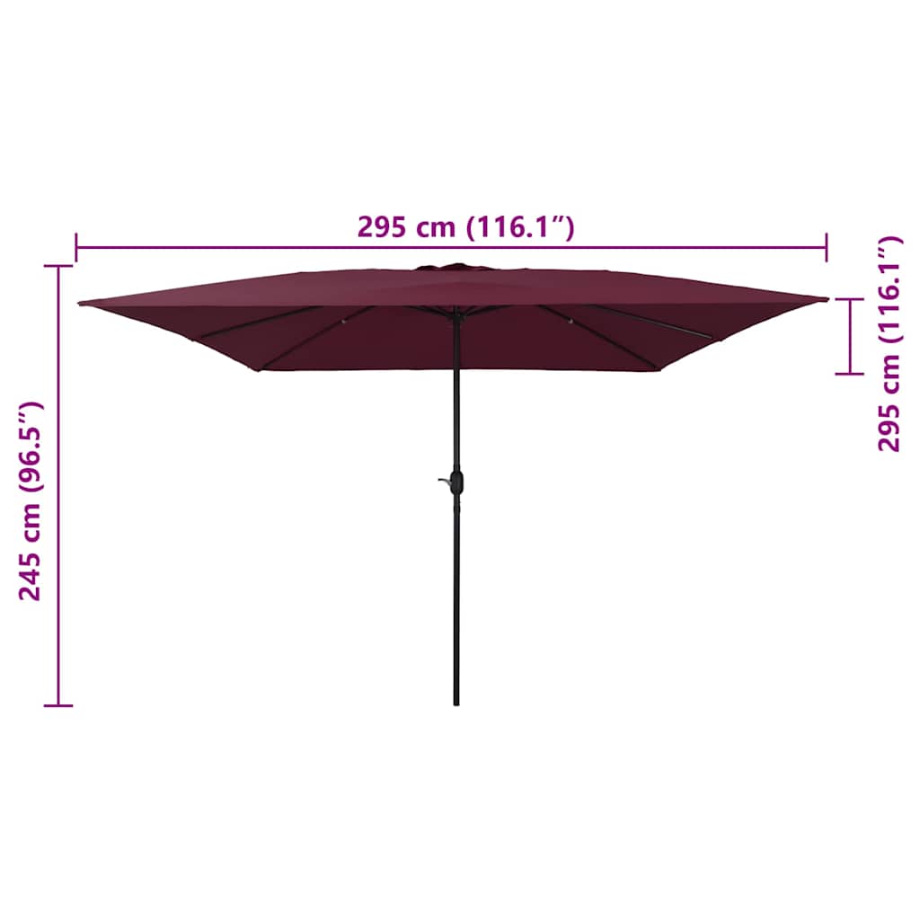 Tuinparasol Bordeaux Rood 295 x 295 x 245 cm Polyester en staal