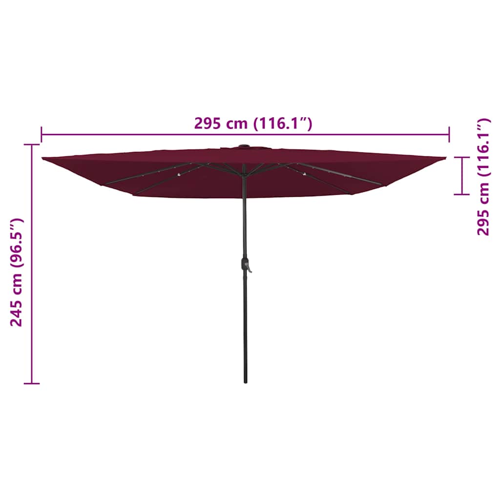 Tuinparasol Bordeaux Rood 295 x 295 x 245 cm Polyester en staal