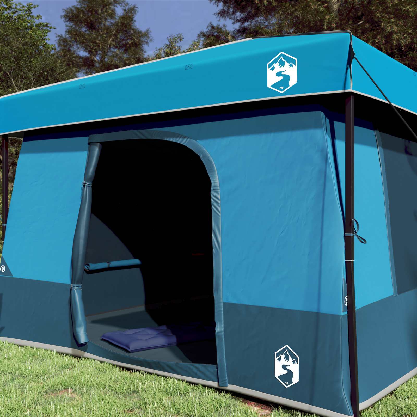 Camping Tent Set met dak met opslag 2 pcs Blauw Taffeta en Stof