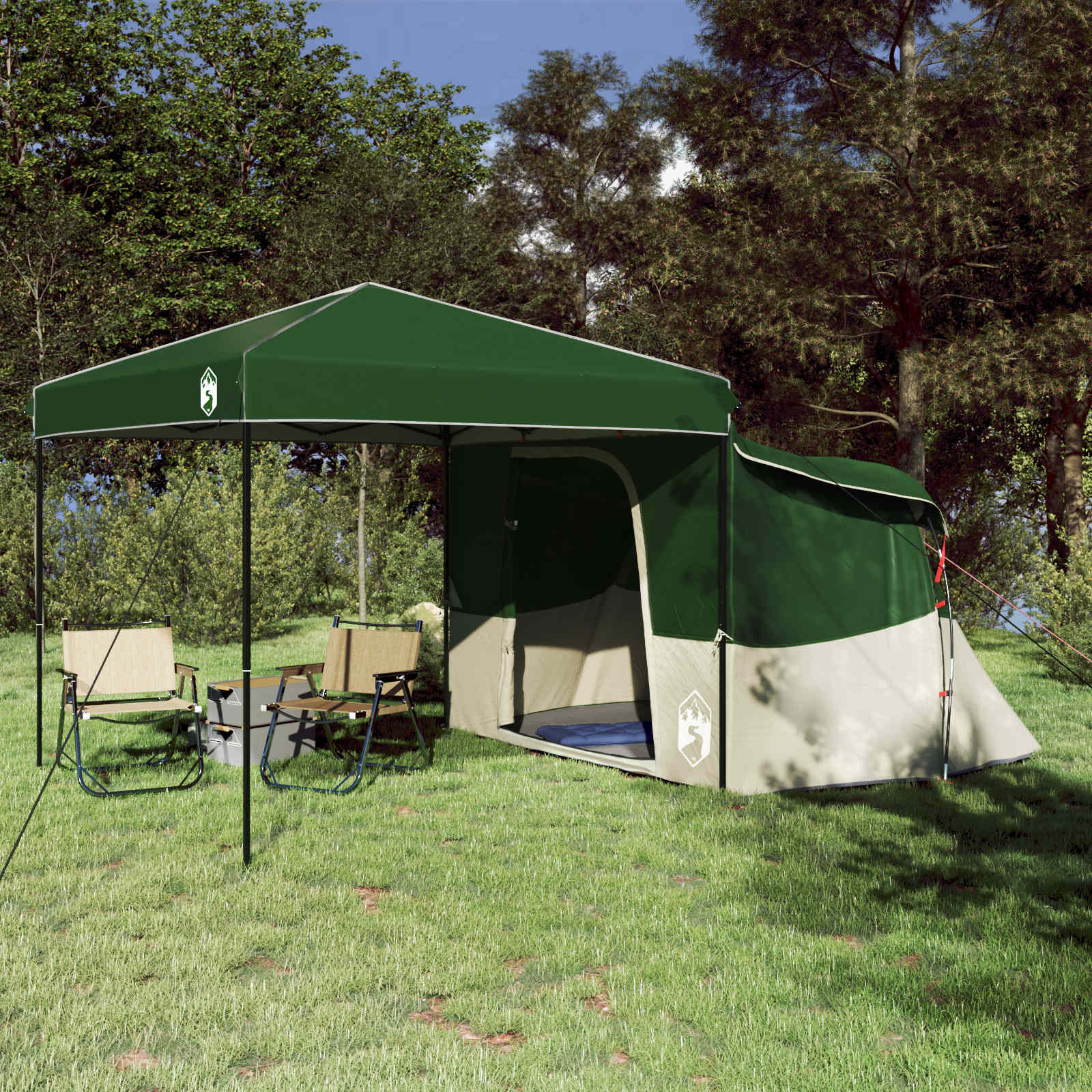 Camping Tent Set met dak met opslag 2 pcs Groen Taffeta en Stof
