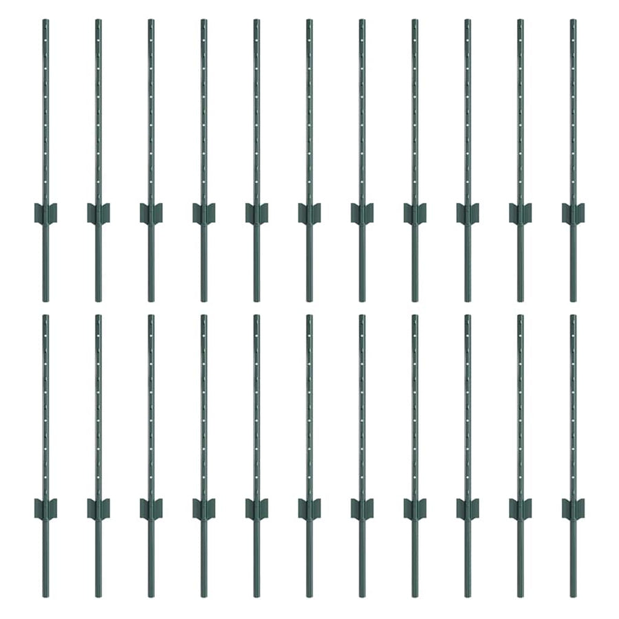 Afrasteringspaal 22 Pcs Groen Staal Staal/groen