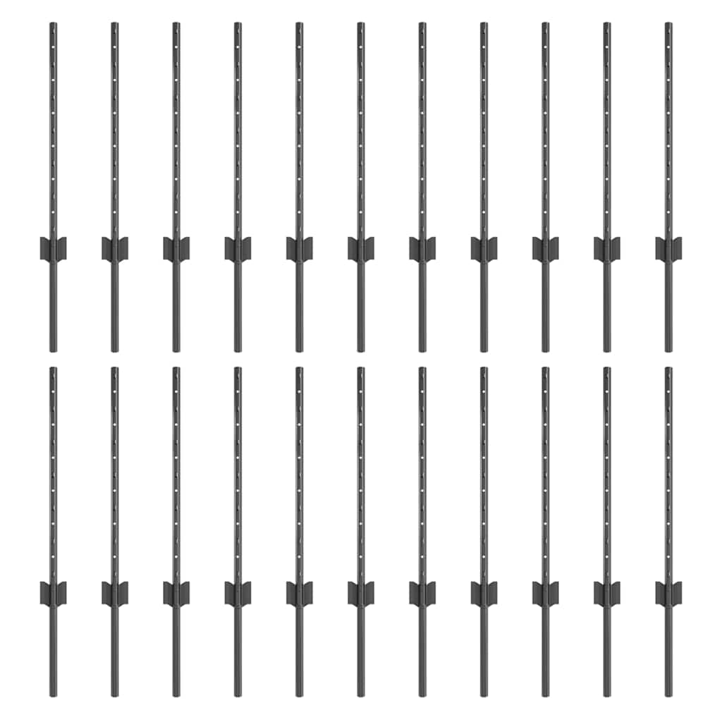 Afrasteringspaal 22 pcs Grijs 100 cm Staal