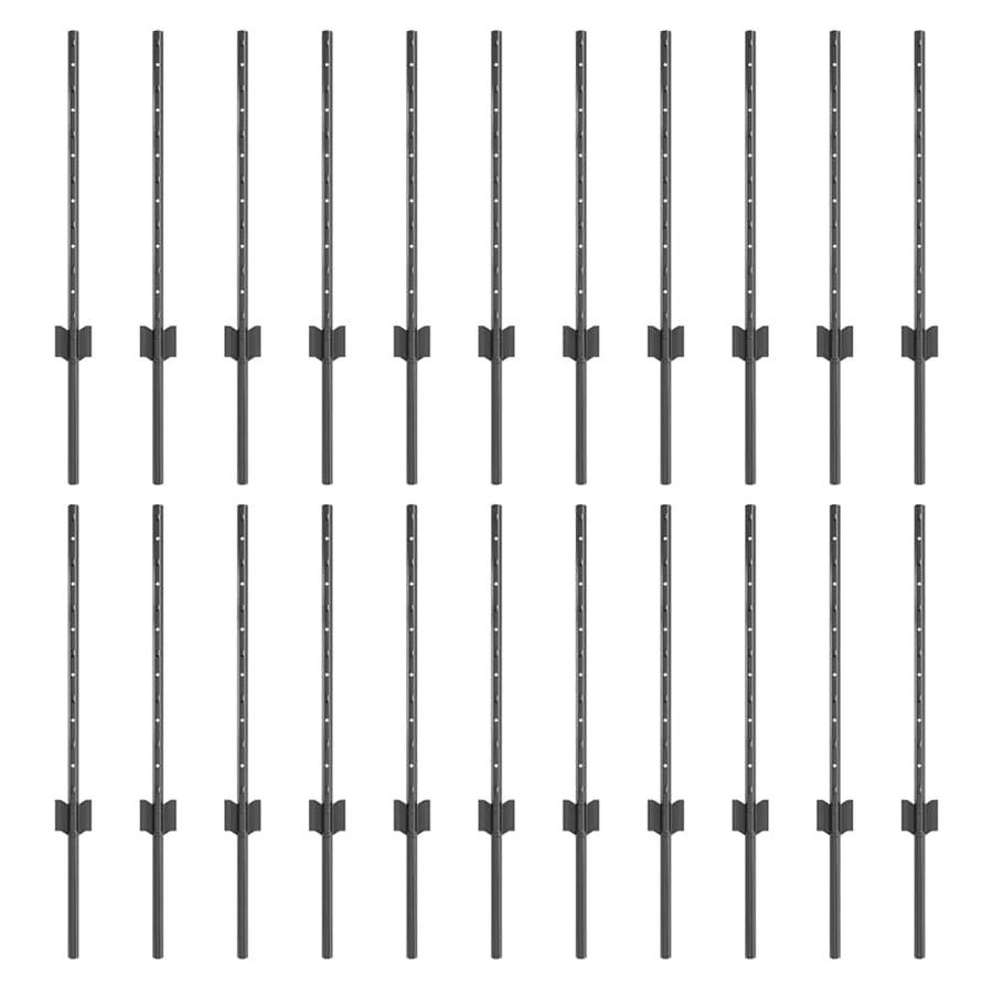Afrasteringspaal 22 pcs Grijs 100 cm Staal
