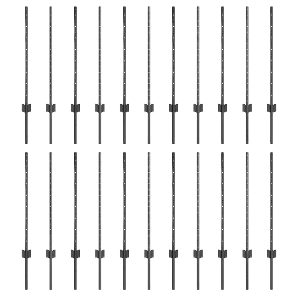 Afrasteringspaal 22 pcs Grijs 120 cm Staal