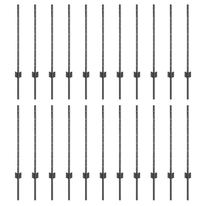 Afrasteringspaal 22 pcs Grijs 120 cm Staal