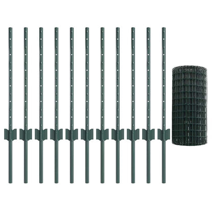 Hek Met Paal 0,6 X 25 M Staal En Pvc Groen 25 x 0,6 m hek (5 x 5 cm gaas)