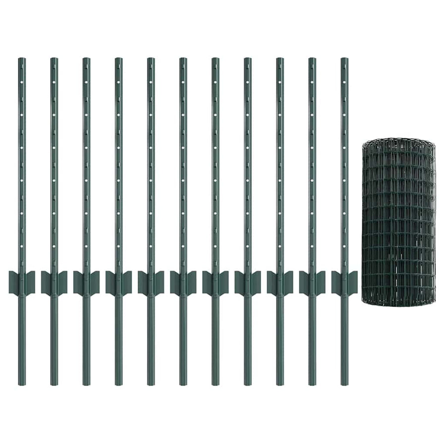 Hek Met Paal 0,6 X 25 M Staal En Pvc Groen 25 x 0,6 m hek (5 x 5 cm gaas)