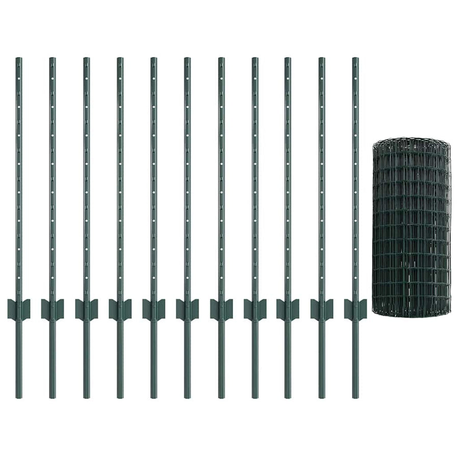 Hek Met Paal 0,8 X 25 M Staal En Pvc Groen 25 x 0,8 m schutting (5 x 5 cm gaas)