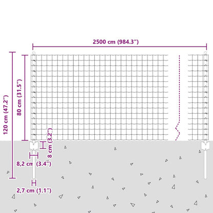 Hek Met Paal 0,8 X 25 M Staal En Pvc Groen 25 x 0,8 m schutting (5 x 5 cm gaas)