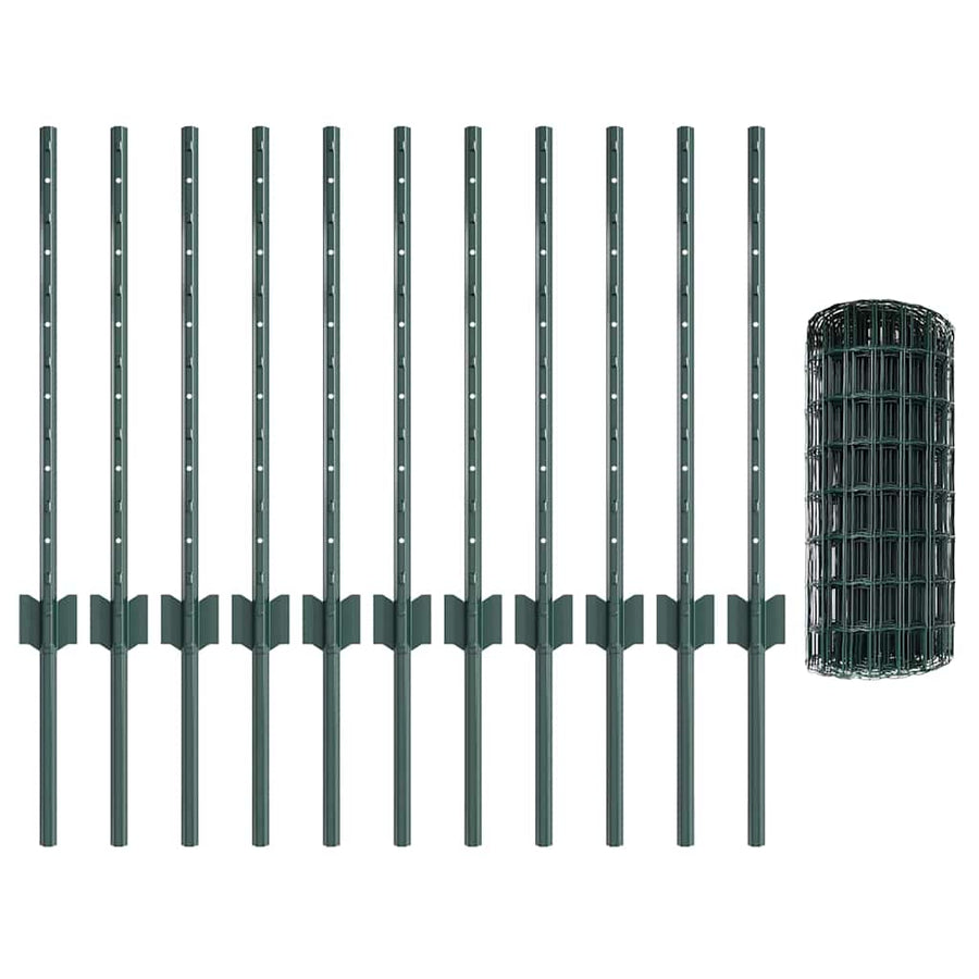 Hek Met Paal 0,6 X 25 M Staal En Pvc Groen 25 x 0,6 m hek (5 x 7,5 cm gaas)