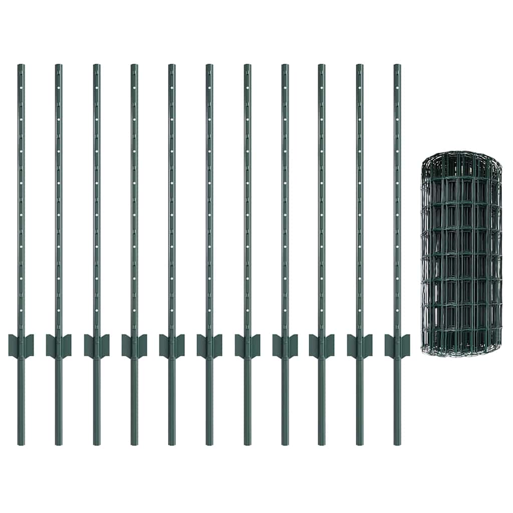 Hek Met Paal 0,8 X 25 M Staal En Pvc Groen 25 x 0,8 m hek (5 x 7,5 cm gaas)