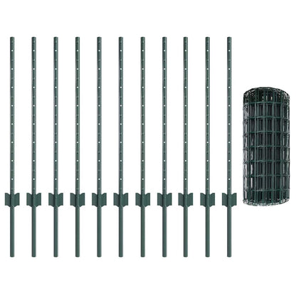 Hek Met Paal 0,8 X 25 M Staal En Pvc Groen 25 x 0,8 m hek (5 x 7,5 cm gaas)