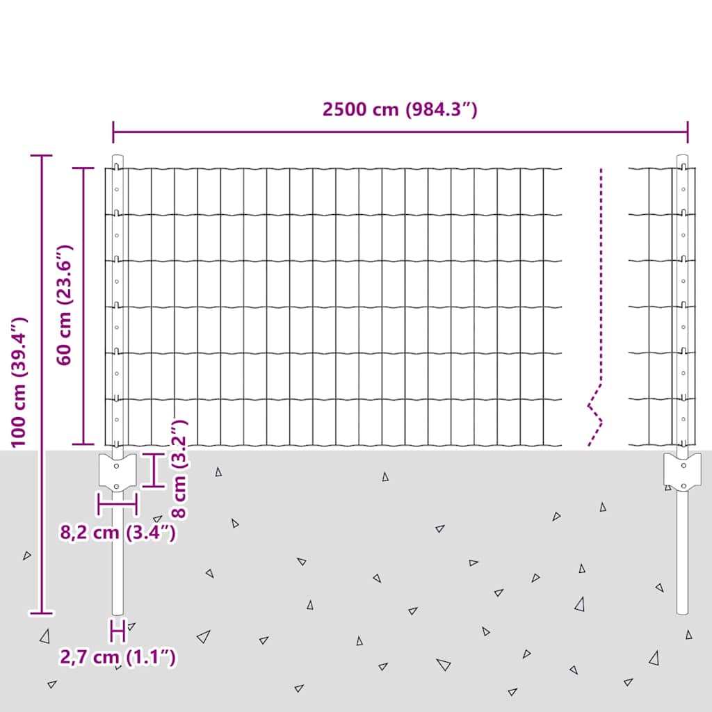Hek Met Paal 0,6 X 25 M Staal En Pvc Groen 25 x 0,6 m schutting (5 x 10 cm gaas)