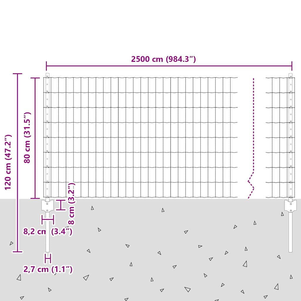 Hek Met Paal 0,8 X 25 M Staal En Pvc Groen 25 x 0,8 m hek (5 x 10 cm gaas)