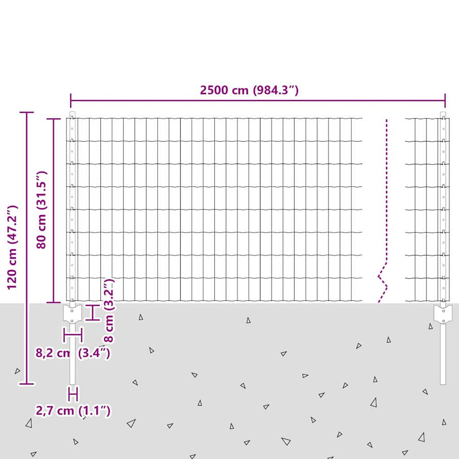 Hek Met Paal 0,8 X 25 M Staal En Pvc Groen 25 x 0,8 m hek (5 x 10 cm gaas)