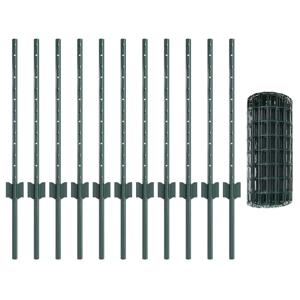 Hek Met Paal 0,6 X 25 M Staal En Pvc Groen 25 x 0,6 m hek (7,5 x 10 cm gaas)