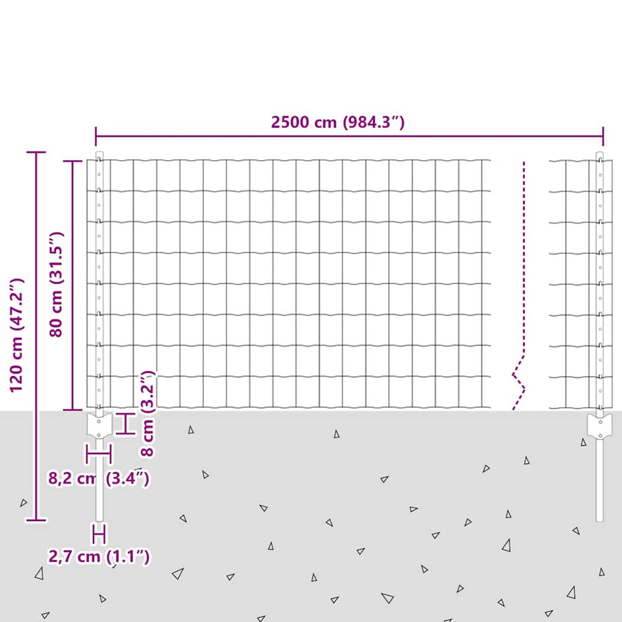 Hek Met Paal 0,8 X 25 M Staal En Pvc Groen 25 x 0,8 m hek (7,5 x 10 cm gaas)