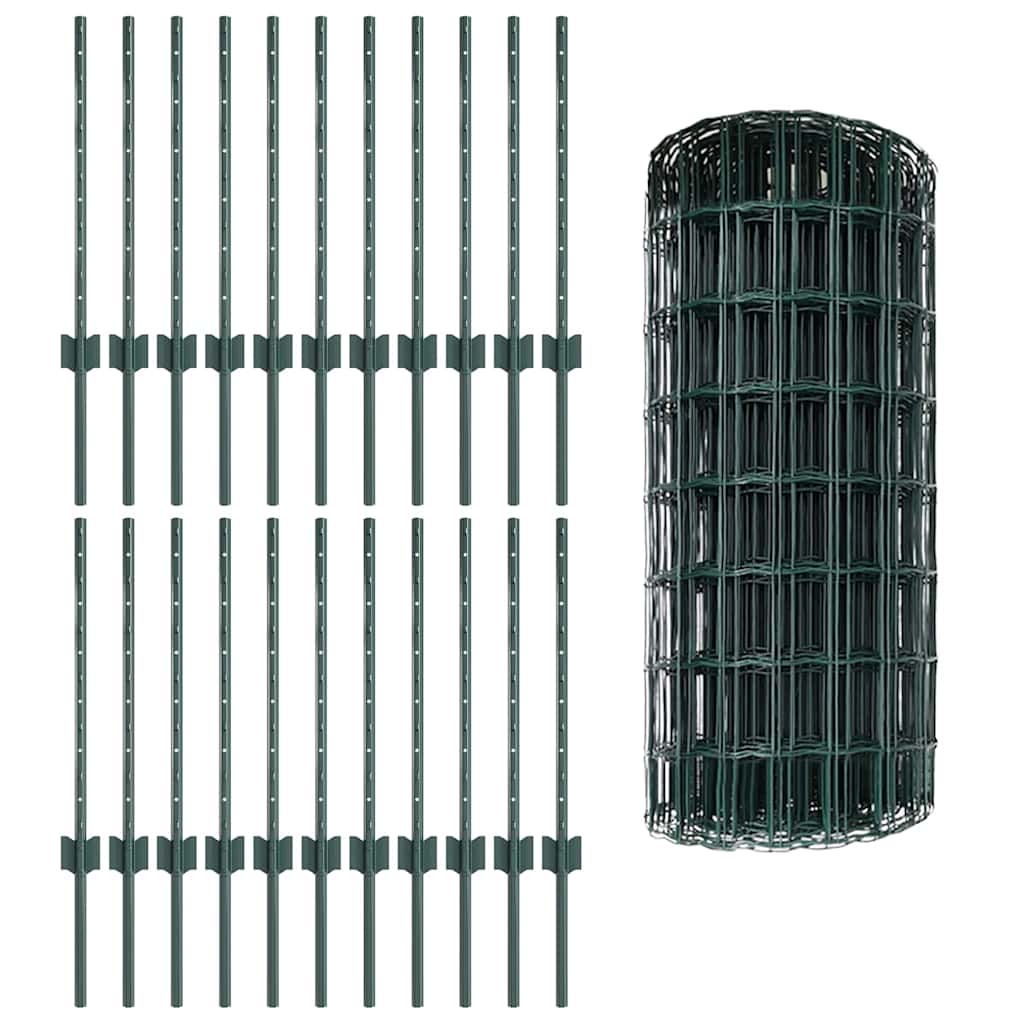 Hek Met Paal 0,6 X 50 M Staal En Pvc Groen 50 x 0,6 m hek (7,5 x 10 cm gaas)
