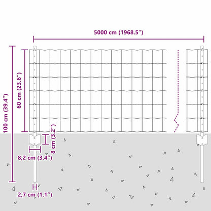 Hek Met Paal 0,6 X 50 M Staal En Pvc Groen 50 x 0,6 m hek (7,5 x 10 cm gaas)