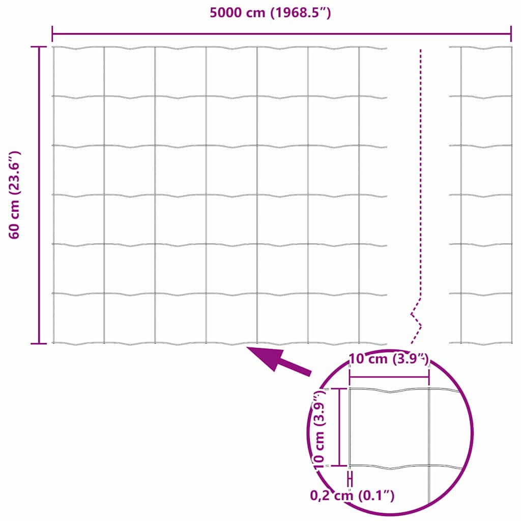 Hek Met Paal 0,6 X 50 M Staal En Pvc Groen 50 x 0,6 m omheining (10 x 10 cm gaas)