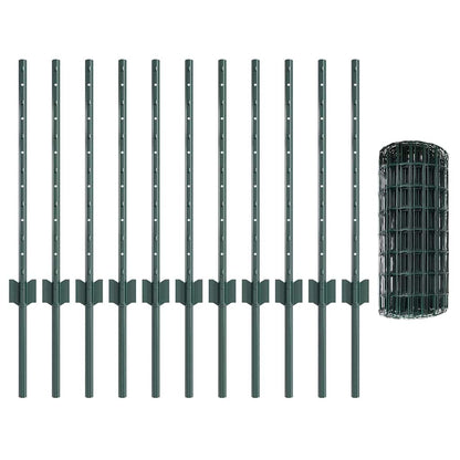 Hek Met Paal 0,6 X 25 M Staal En Pvc Groen 25 x 0,6 m hek (7,7 x 6,4 cm gaas)