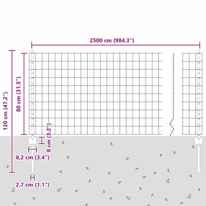 Hek Met Paal 0,8 X 25 M Staal Groen 25 x 0,8 m hek (7,7 x 6,4 cm gaas)