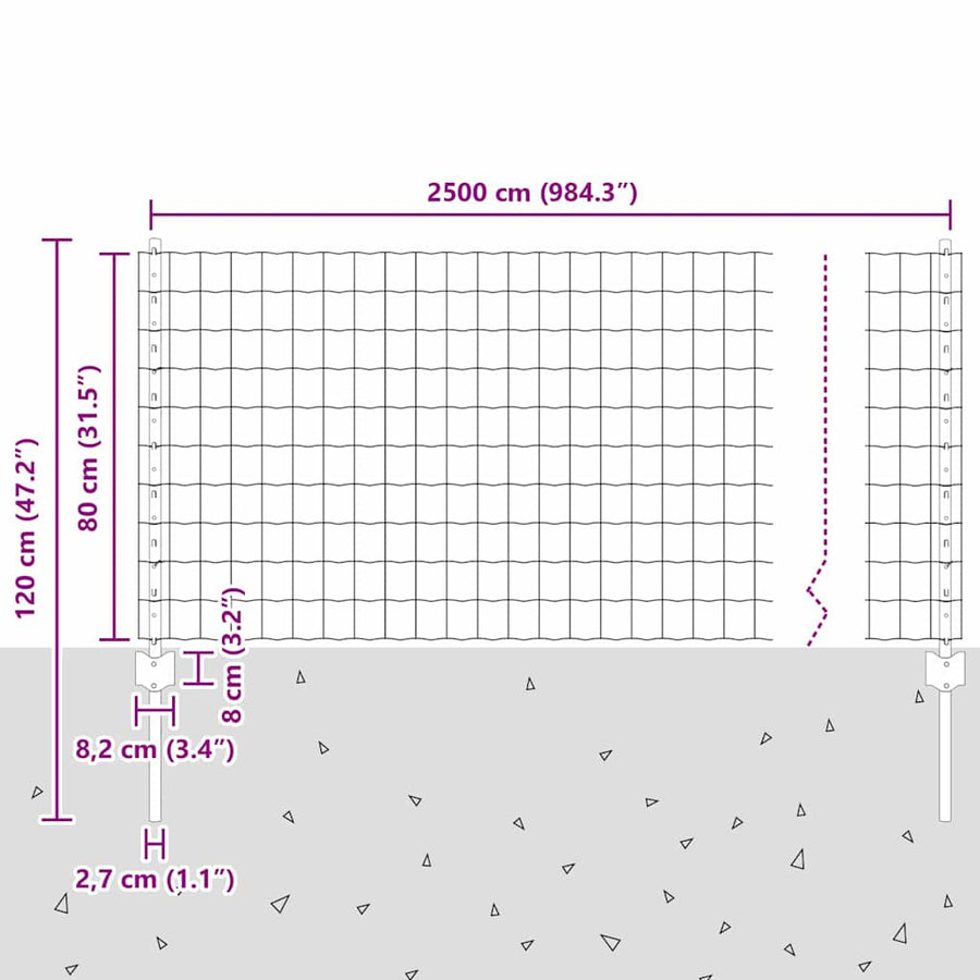 Hek Met Paal 0,8 X 25 M Staal Groen 25 x 0,8 m hek (7,7 x 6,4 cm gaas)