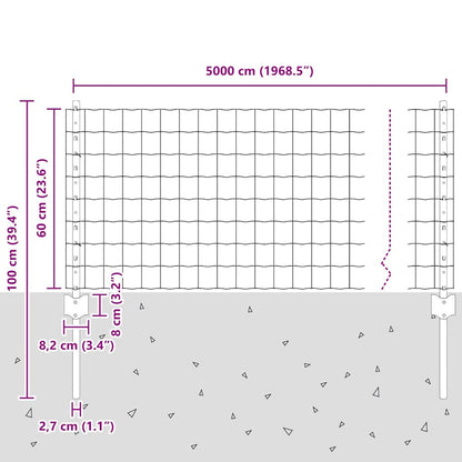 Hek Met Paal 0,6 X 50 M Staal En Pvc Groen 50 x 0,6 m omheining (7,7 x 6,4 cm gaas)