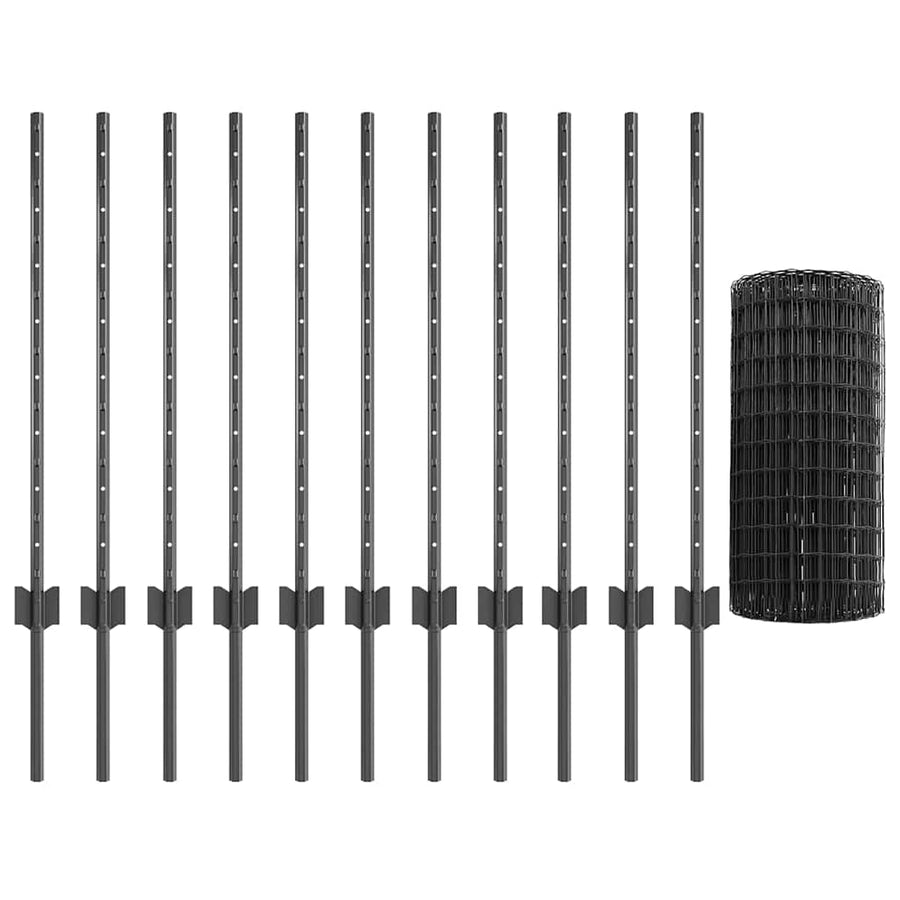 Hek met Paal Grijs 0,8 x 25 m Staal en PVC