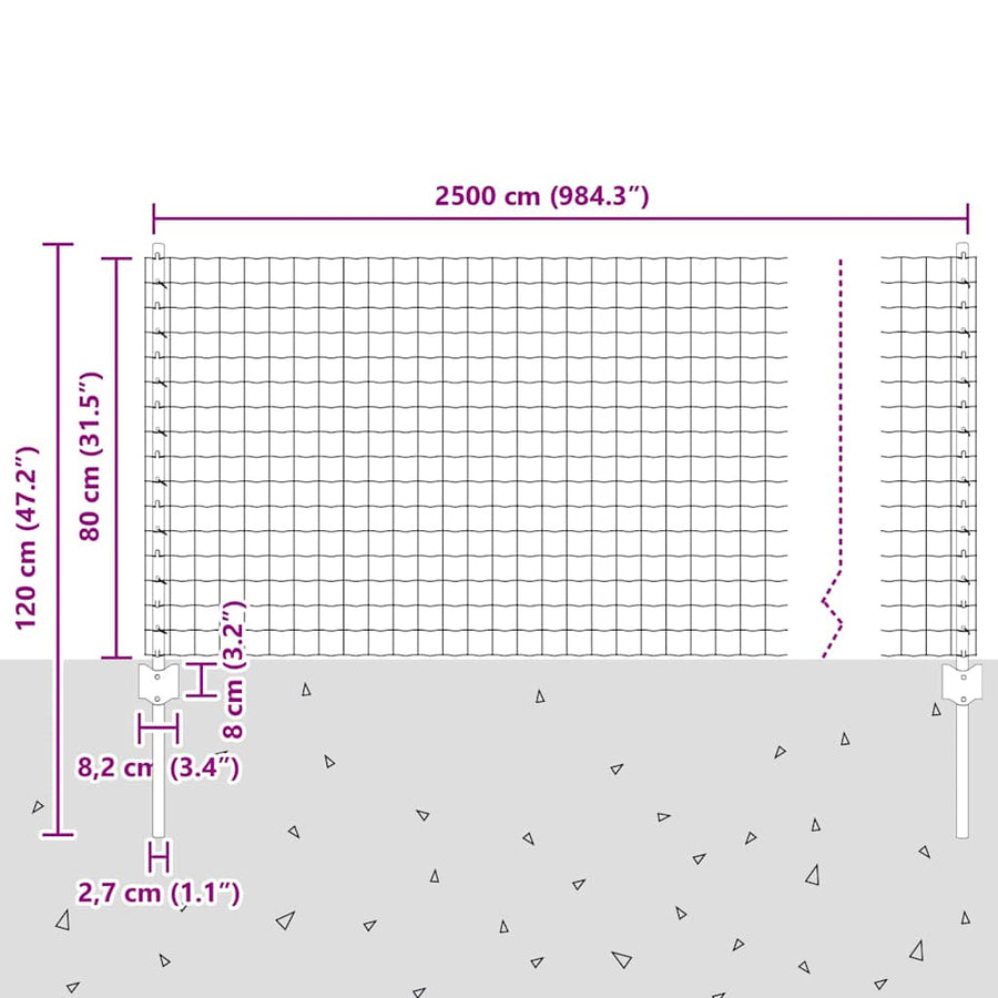 Hek met Paal Grijs 0,8 x 25 m Staal en PVC