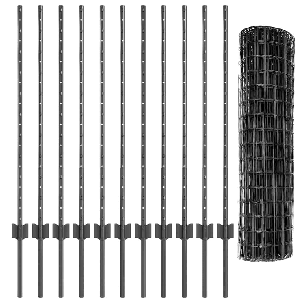 Hek met Paal Grijs 1 x 25 m Staal en PVC
