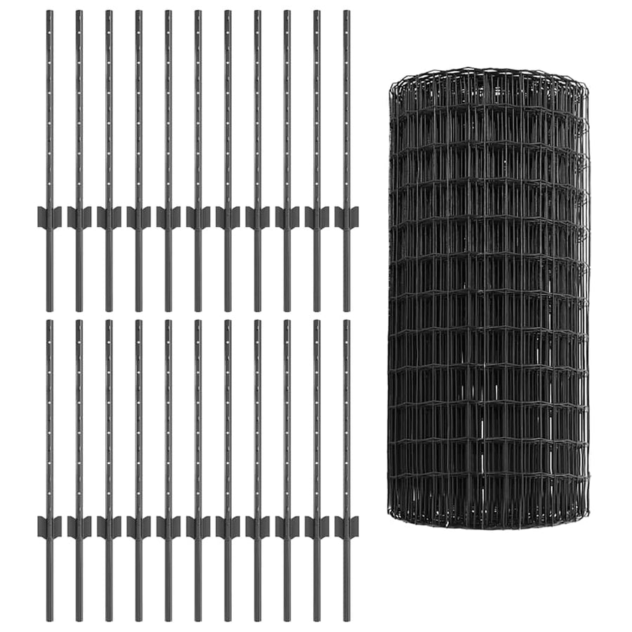 Hek met Paal Grijs 0,6 x 50 m Staal en PVC