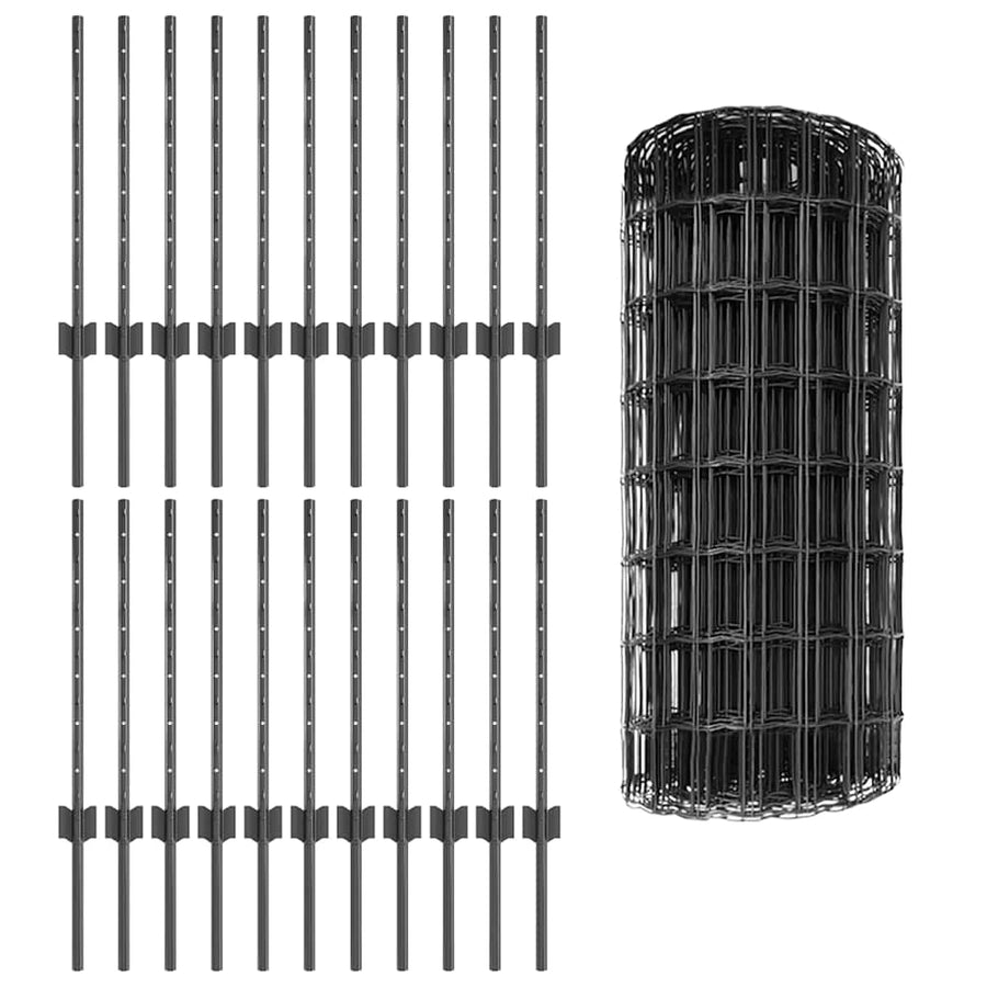 Hek met Paal Grijs 0,6 x 50 m Staal en PVC