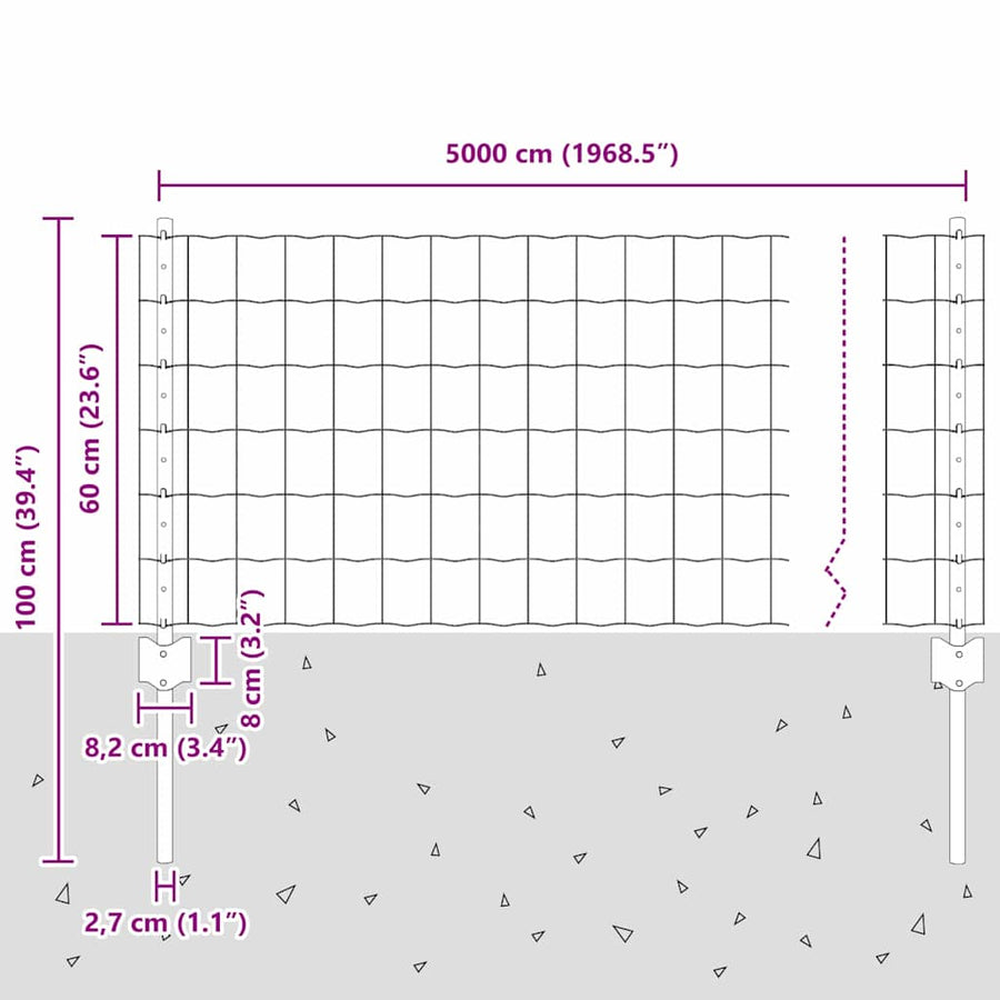 Hek met Paal Grijs 0,6 x 50 m Staal en PVC