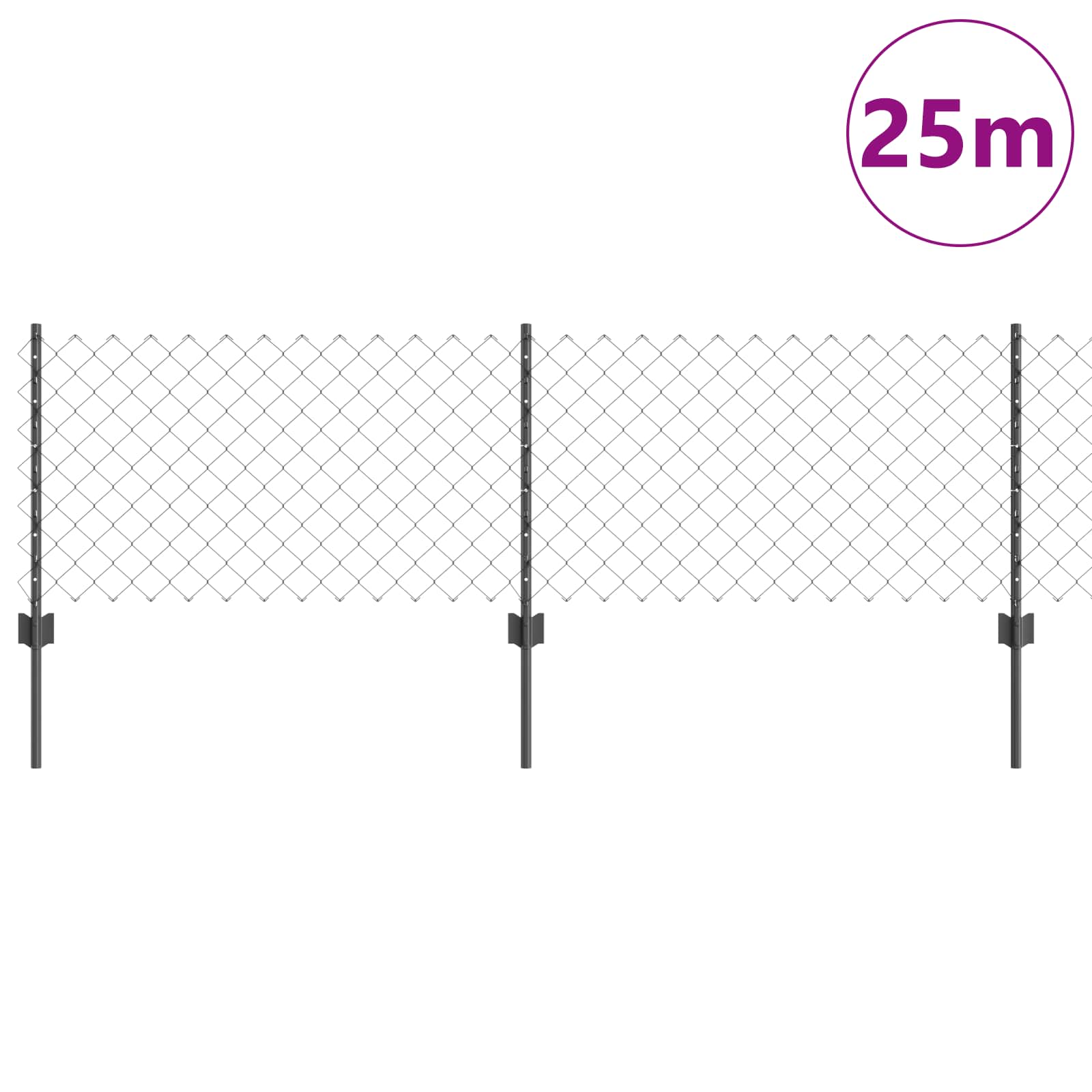 Hek met Paal Grijs 0,6 x 25 m Staal en PVC