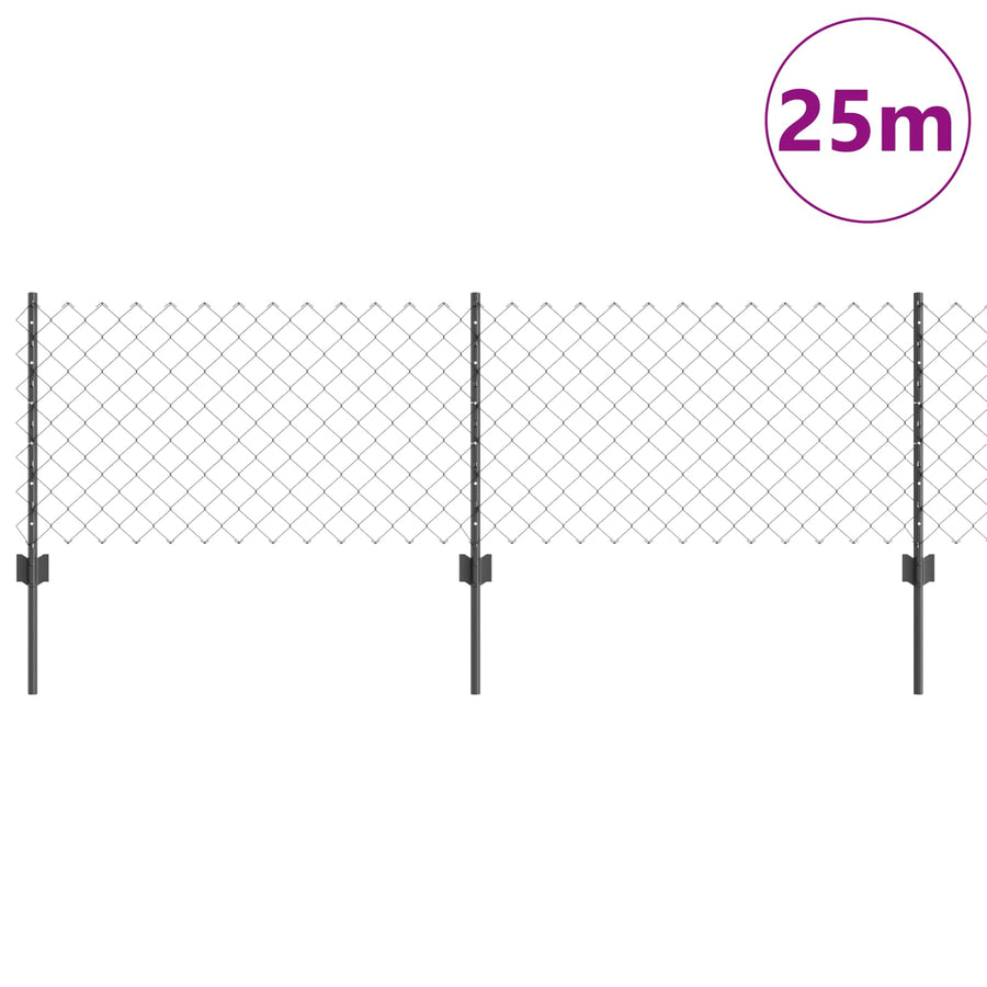 Hek met Paal Grijs 0,6 x 25 m Staal en PVC