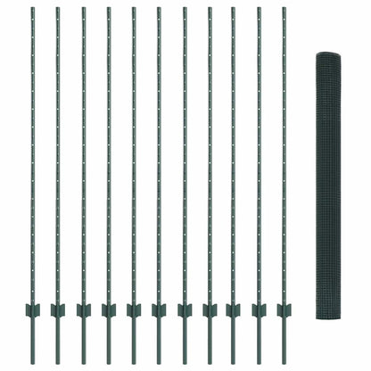 Hecke Met Palen 1,5 X 10 Cm Staal Groen 10 x 1,5 m hek (1,9 x 1,9 cm gaas)