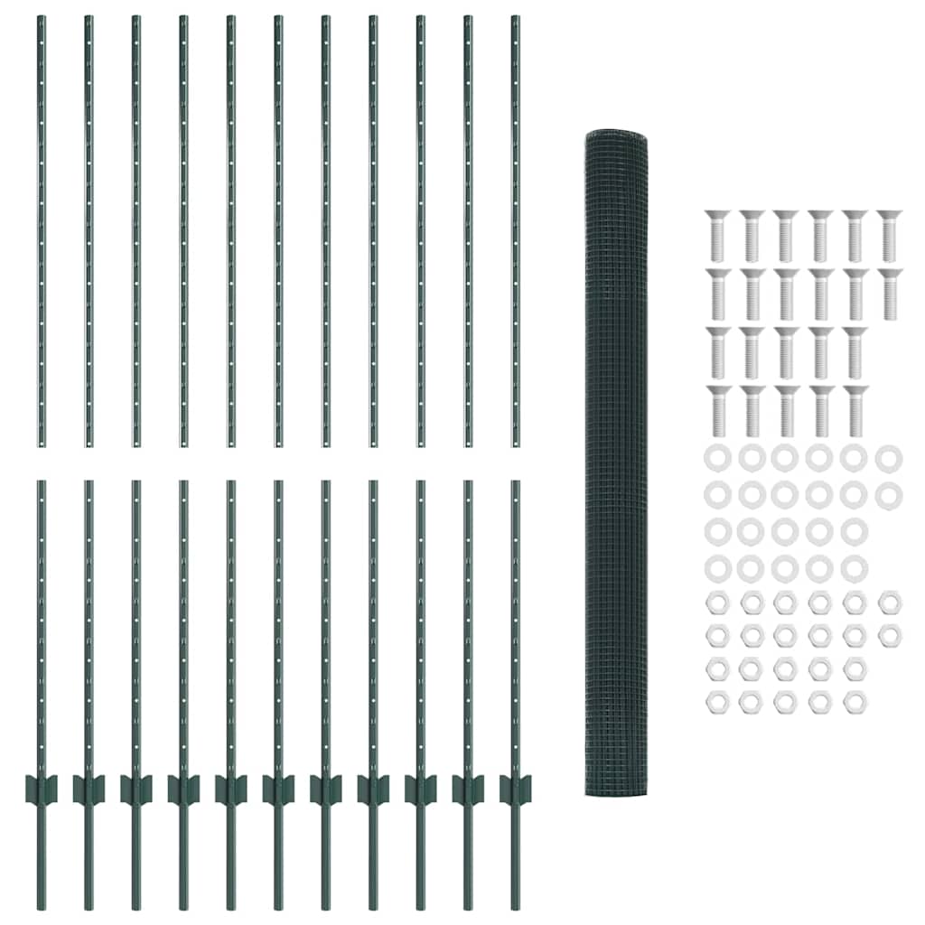 Hecke Met Palen 1,5 X 10 Cm Staal Groen 10 x 1,5 m hek (1,9 x 1,9 cm gaas)